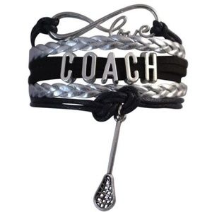 Lacrosse Coach Bracelet - Silver & Black